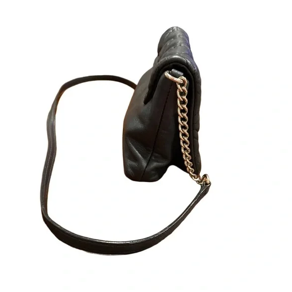 Kate Spade quilted front flap foldover flap w/chain, silver medallion closure B7